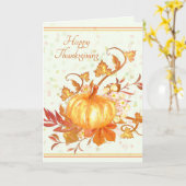 Happy Thanksgiving Pumpkin Leaves Art Kaart (Gele Bloem)