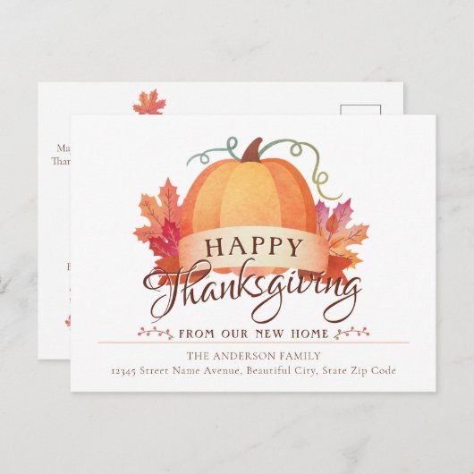 Happy Thanksgiving Pumpkin New Home Address Moving Aankondigingskaart (Voorkant / Achterkant)