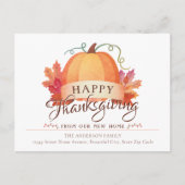 Happy Thanksgiving Pumpkin New Home Address Moving Aankondigingskaart (Voorkant)