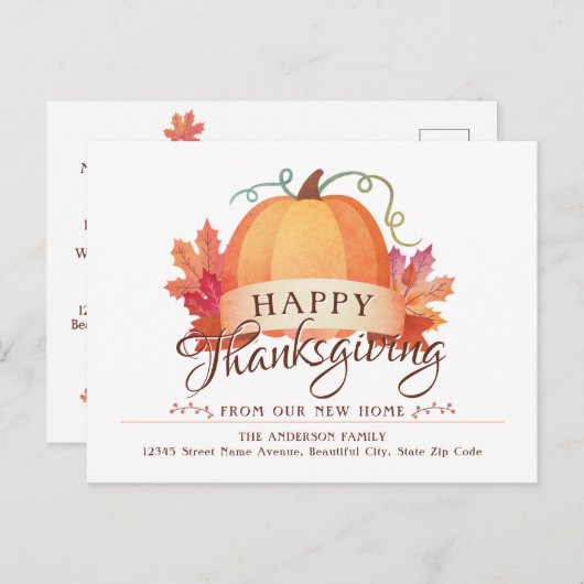 Happy Thanksgiving Pumpkin New Home Address Moving Aankondigingskaart (Voorkant / Achterkant)