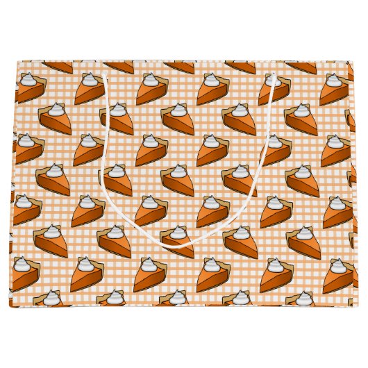Happy Thanksgiving Pumpkin Pie Sinaasappel Gingham Groot Cadeauzakje (Voorkant)