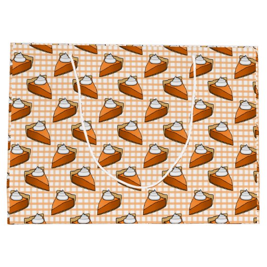 Happy Thanksgiving Pumpkin Pie Sinaasappel Gingham Groot Cadeauzakje (Achterkant)