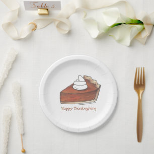 Happy Thanksgiving Pumpkin Pie Slice Whipped Cream Papieren Bordje