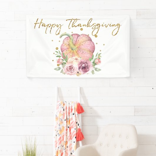 Happy Thanksgiving Pumpkin Pink en Glitter Spandoek (Insitu)