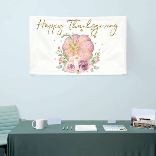 Happy Thanksgiving Pumpkin Pink en Glitter Spandoek (Beurs)