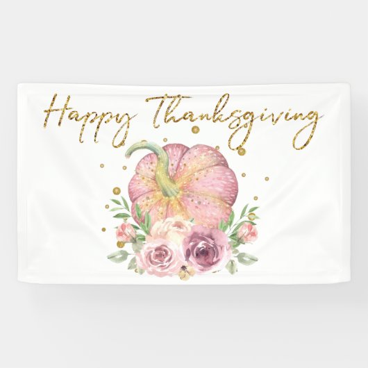 Happy Thanksgiving Pumpkin Pink en Glitter Spandoek (Horizontaal)