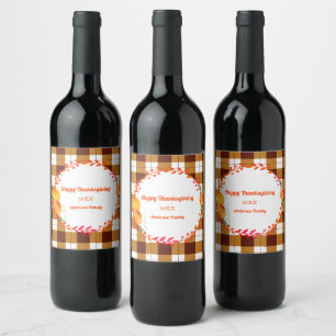 Happy Thanksgiving Pumpkin Pset Brown White Wijn Etiket