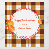 Happy Thanksgiving Pumpkin Pset Brown White Wijn Etiket (Enkel label)