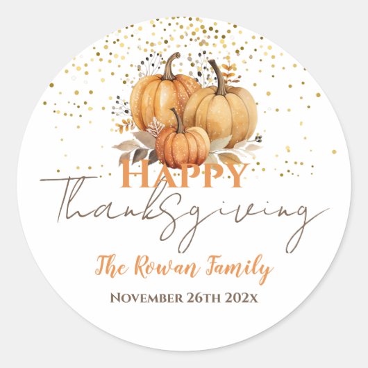 Happy Thanksgiving Pumpkin Ronde Sticker (Voorkant)