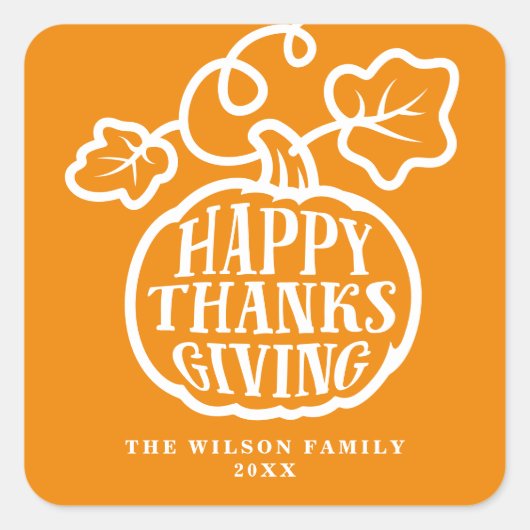 Happy Thanksgiving Pumpkin-Sinaasappel Vierkante Sticker (Voorkant)