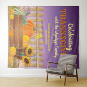 Happy Thanksgiving Pumpkin Sunflower Fall Leaves Wandkleed (In Situ (horizontaal))