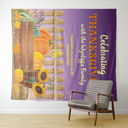 Happy Thanksgiving Pumpkin Sunflower Fall Leaves Wandkleed (In Situ (horizontaal))