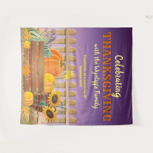 Happy Thanksgiving Pumpkin Sunflower Fall Leaves Wandkleed (Voorkant (horizontaal))