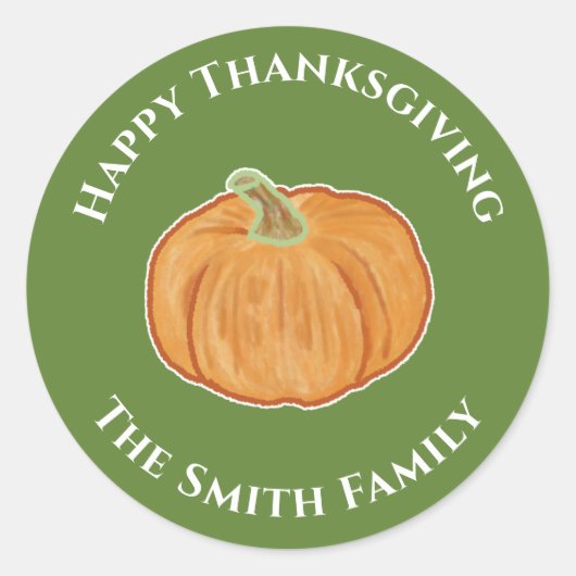 Happy Thanksgiving Pumpkin-tekening Ronde Sticker (Voorkant)