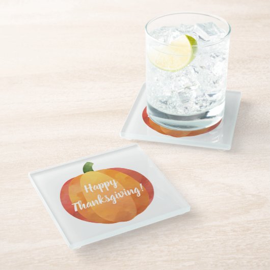 Happy Thanksgiving Pumpkin-Waterverf Glazen Onderzetter (Schuin)