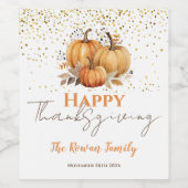 Happy Thanksgiving Pumpkin Wijn Etiket (Enkel label)