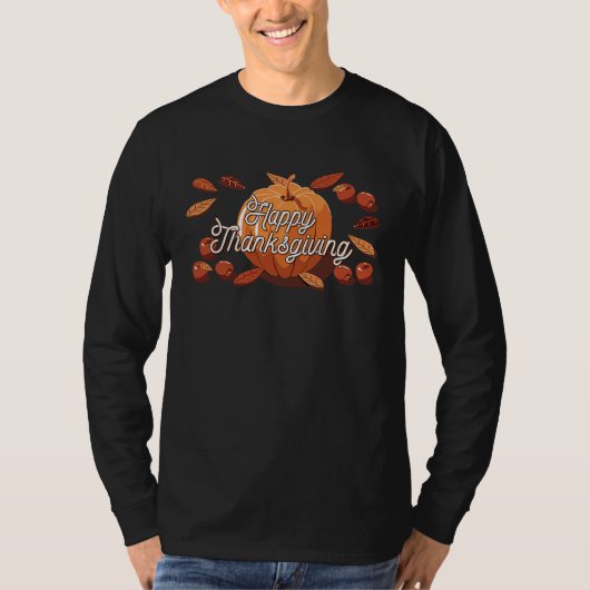 Happy Thanksgiving Pumpkin With Autumn Leaves T-shirt (Voorkant)