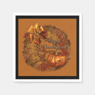 Happy Thanksgiving Pumpkin Wreath Napkins Servet