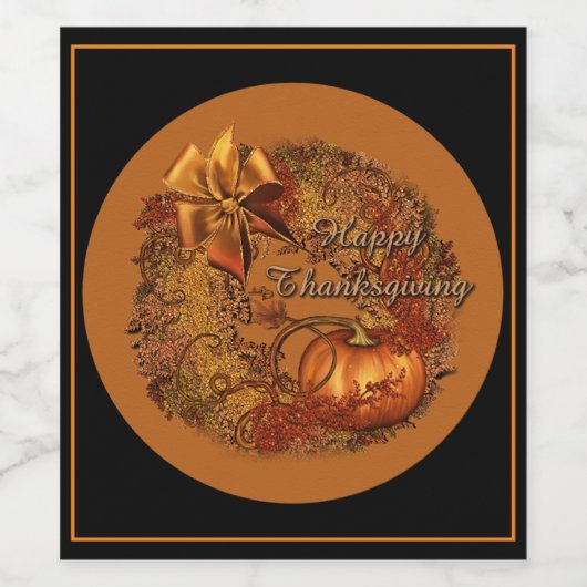 Happy Thanksgiving Pumpkin Wreath Wijn Etiket (Enkel label)