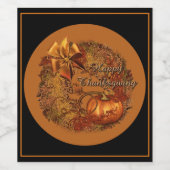 Happy Thanksgiving Pumpkin Wreath Wijn Etiket (Enkel label)