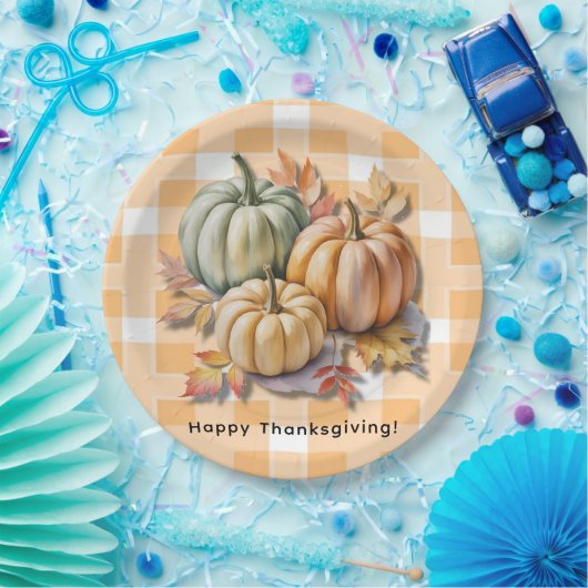 Happy Thanksgiving Pumpkins & Autumn Leaves Papieren Bordje (Feest)