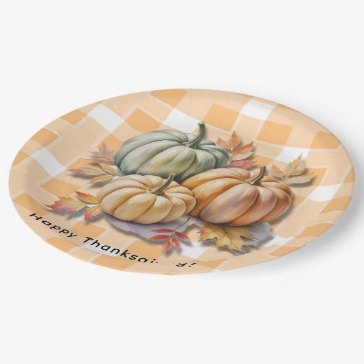 Happy Thanksgiving Pumpkins & Autumn Leaves Papieren Bordje (Gekanteld)