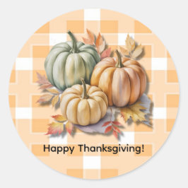 Happy Thanksgiving Pumpkins & Autumn Leaves Ronde Sticker