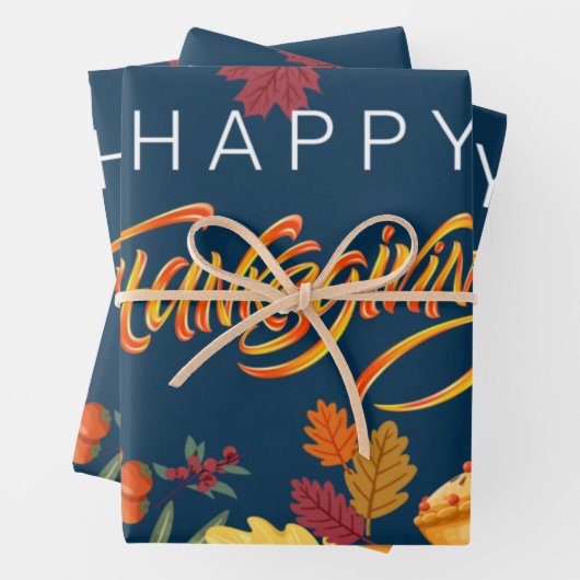 Happy Thanksgiving Pumpkins, Berries en bladeren Inpakpapier Vel (In situ)