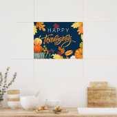 Happy Thanksgiving Pumpkins, Berries en bladeren Poster (Keuken)
