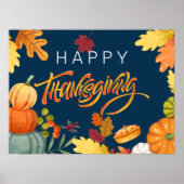 Happy Thanksgiving Pumpkins, Berries en bladeren Poster (Voorkant)