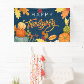 Happy Thanksgiving Pumpkins, Berries en bladeren Spandoek (Insitu)