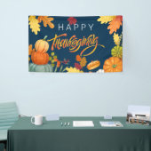 Happy Thanksgiving Pumpkins, Berries en bladeren Spandoek (Beurs)