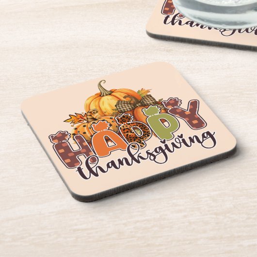 Happy Thanksgiving Pumpkins Bier Onderzetter (Linkerzijde)