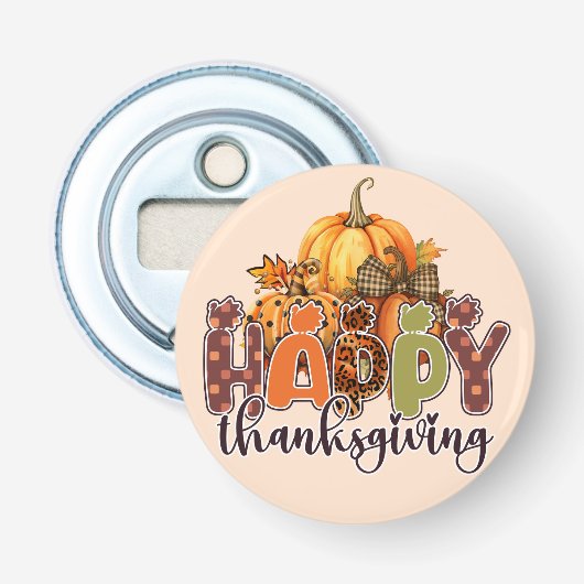 Happy Thanksgiving Pumpkins Button Flesopener (Voorkant)