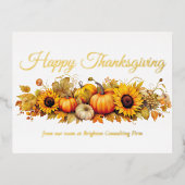Happy Thanksgiving Pumpkins Custom Company Gold Folie Feestdagen Briefkaart (Voorkant)