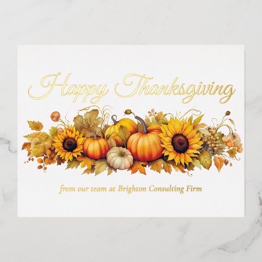 Happy Thanksgiving Pumpkins Custom Company Gold Folie Feestdagen Briefkaart (Voorkant)