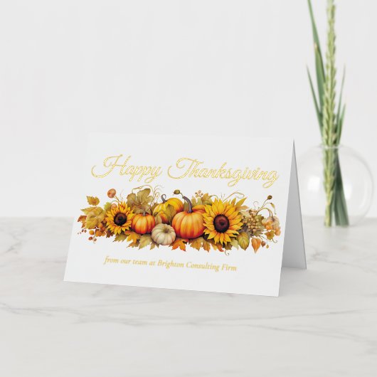 Happy Thanksgiving Pumpkins Custom Company Gold Folie Feestdagenkaart (Voorkant)