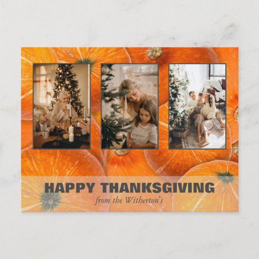 Happy Thanksgiving Pumpkins Custom Photo Feestdagenkaart (Voorkant)