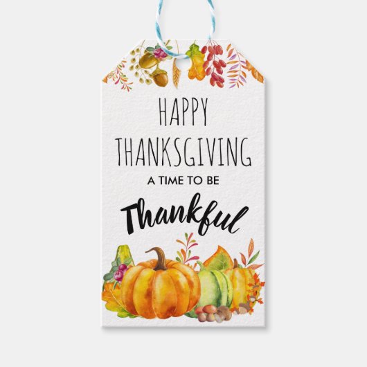 Happy Thanksgiving Pumpkins en Autumn Foliage Cadeaulabel (Voorkant)
