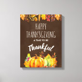 Happy Thanksgiving Pumpkins en Autumn Foliage Canvas Afdruk (Voorkant)