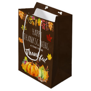 Happy Thanksgiving Pumpkins en Autumn Foliage Medium Cadeauzakje