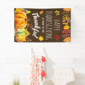 Happy Thanksgiving Pumpkins en Autumn Foliage Spandoek (Insitu)