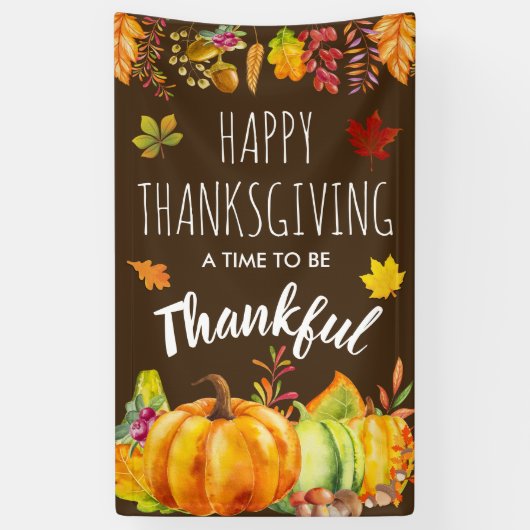 Happy Thanksgiving Pumpkins en Autumn Foliage Spandoek (Verticaal)