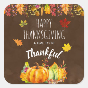 Happy Thanksgiving Pumpkins en Autumn Foliage Vierkante Sticker
