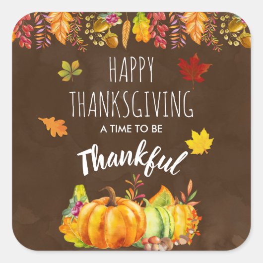 Happy Thanksgiving Pumpkins en Autumn Foliage Vierkante Sticker (Voorkant)