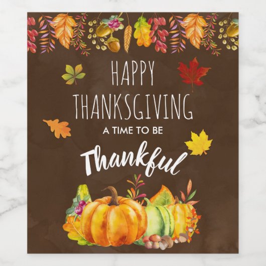 Happy Thanksgiving Pumpkins en Autumn Foliage Wijn Etiket (Enkel label)