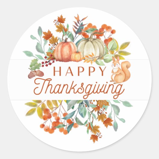 Happy Thanksgiving Pumpkins en Autumn Leaves Ronde Sticker (Voorkant)