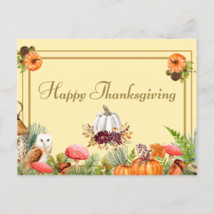 Happy Thanksgiving Pumpkins, Forest Mushrooms, Owl Briefkaart
