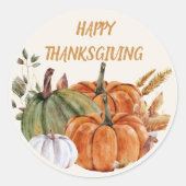Happy Thanksgiving Pumpkins Oranje Green White Ronde Sticker (Voorkant)