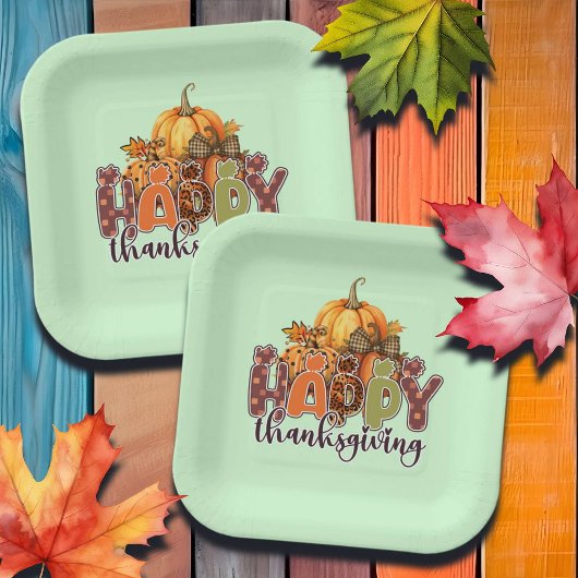 Happy Thanksgiving Pumpkins Papieren Bordje